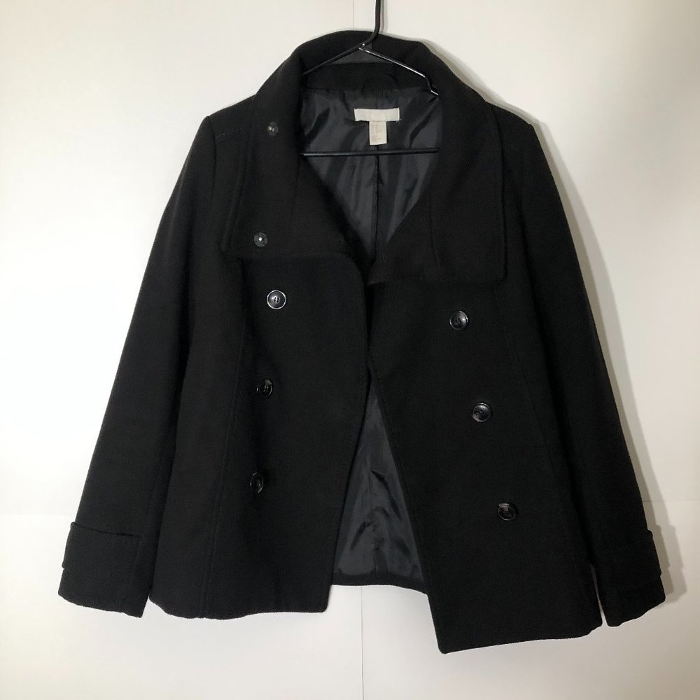 H&M Black Double Breasted Pea Coat size 10